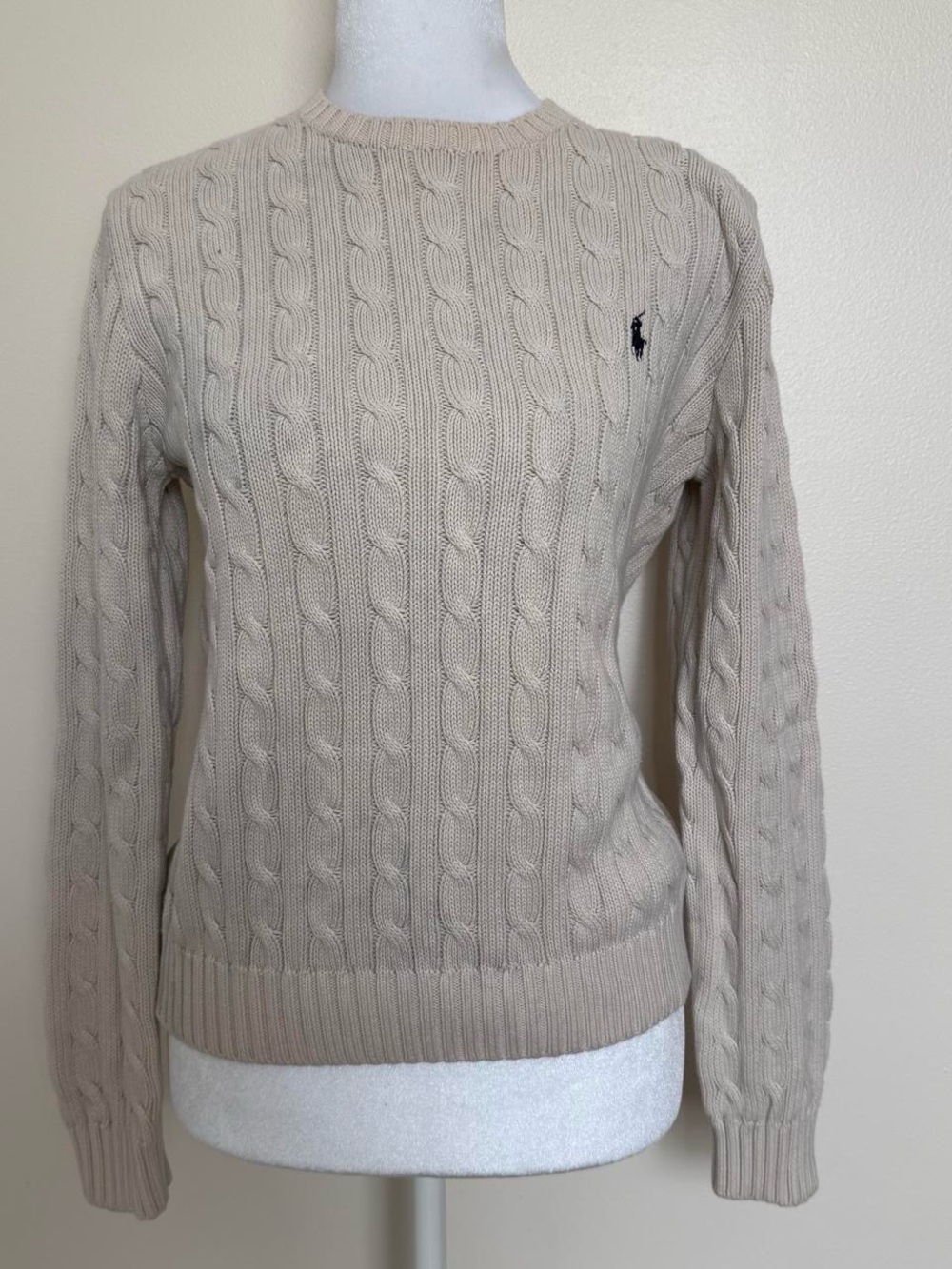 Ralph Lauren Beige Cable Knit Crewneck Sweater